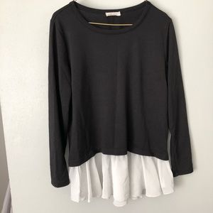 Oversized black shirt with sheer white trim